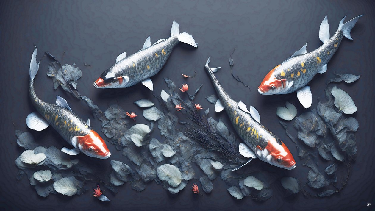 blekkmaleri: Koi-Karpfish_red_01 av Josef Johann Michel