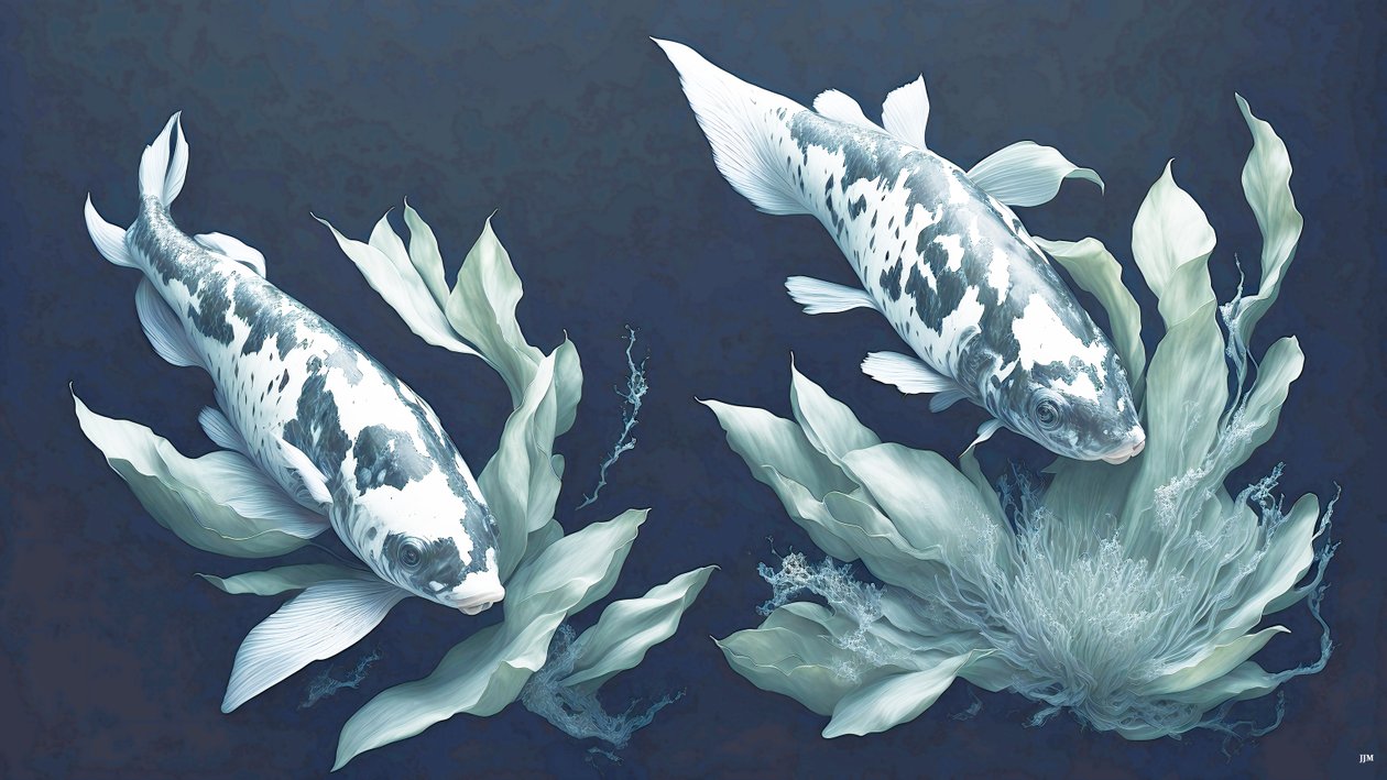 blekkmaleri: Koi-Karpfish_white marble_01 av Josef Johann Michel