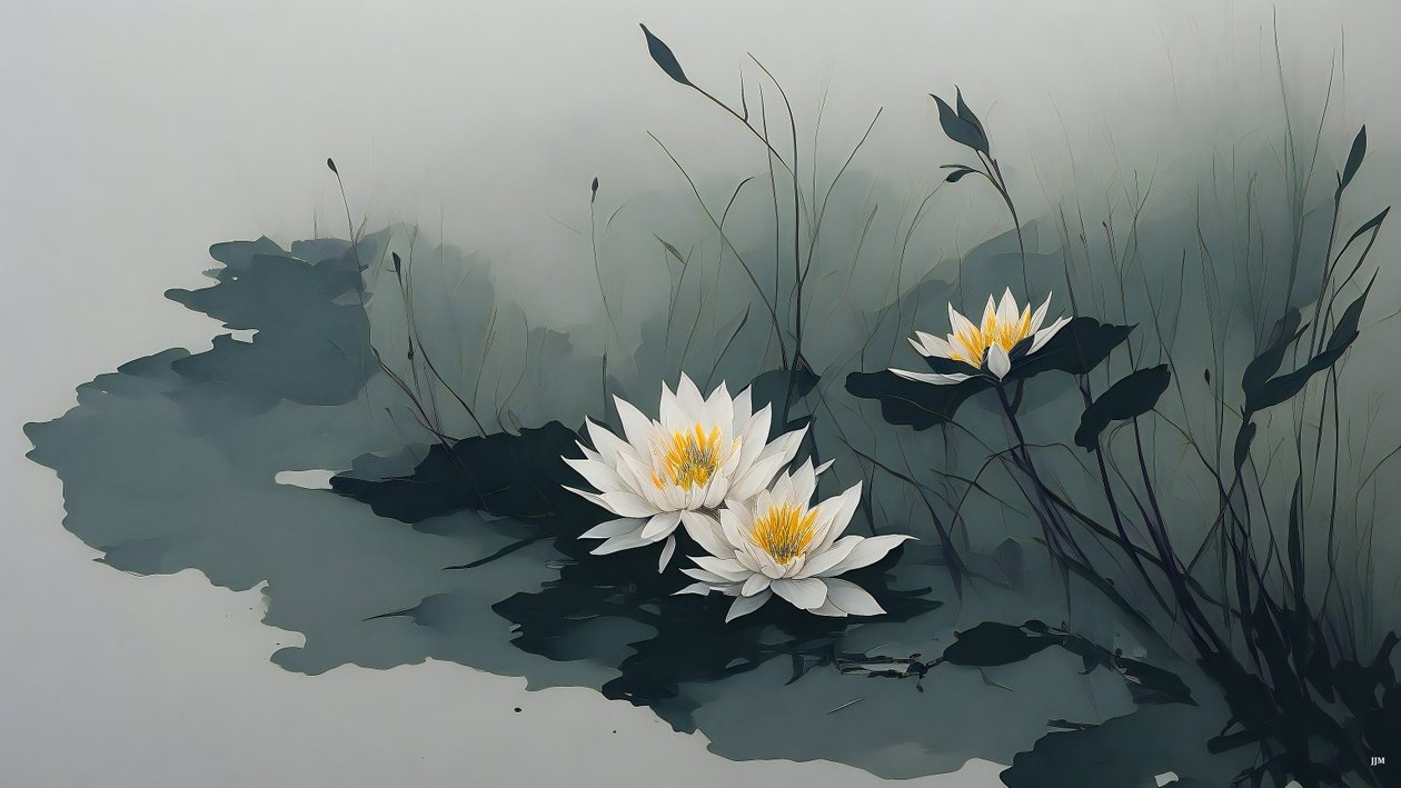blekkmaleri: water-lillies_01 av Josef Johann Michel