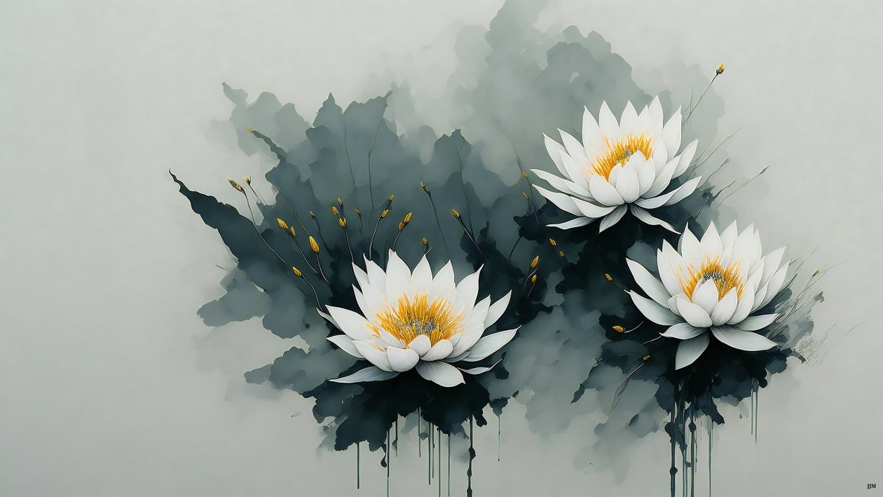 blekkmaleri: water-lillies_02 av Josef Johann Michel