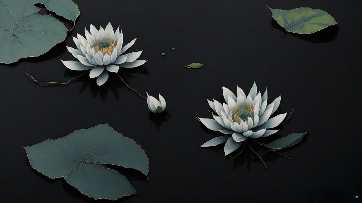 blekkmaleri: waterlili-black_03 av Josef Johann Michel
