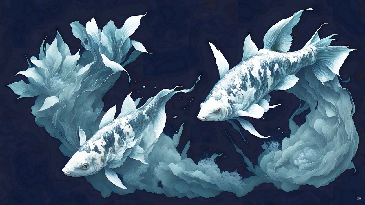 ink_painting_Koi-Karpfish_white marmor_04 av Josef Johann Michel