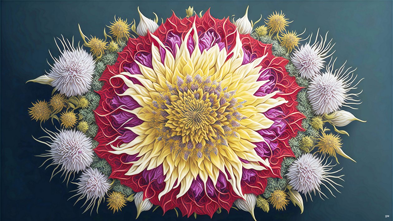 mandala: Tistel med blomstrende elementer_01 av Josef Johann Michel
