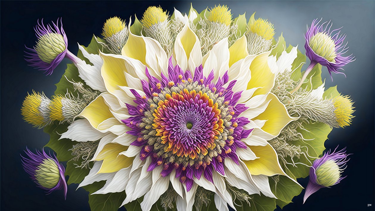 mandala: Tistel med blomstrende elementer_02 av Josef Johann Michel