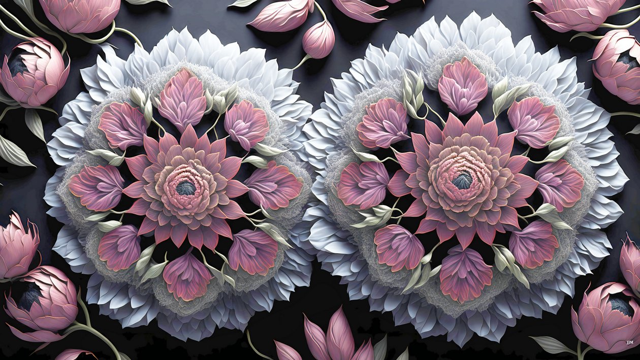 mandala: peoner-blomsterelementer_01 av Josef Johann Michel