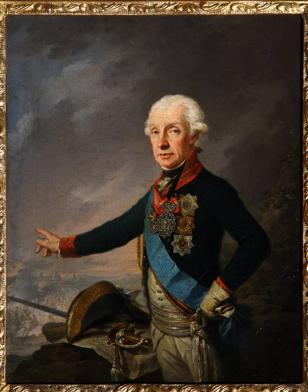 Portrett av marskalk generalissimo prins Alexander Suvorov (1729-1800). (Portrett av feltmarskalken generalissimo prins A. Suvorov). Maleri av Josef Kreuzinger (1757-1829), olje på lerret av Josef Kreuzinger