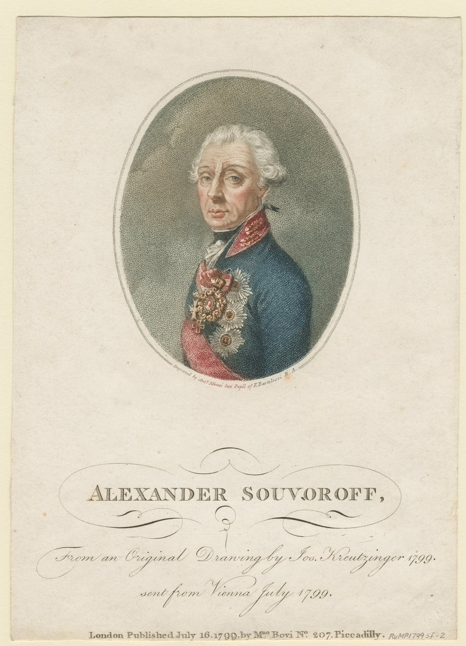 Portrett av feltmarskalk generalissimo prins Alexander Suvorov 1729–1800, 1799 av Josef Kreuzinger