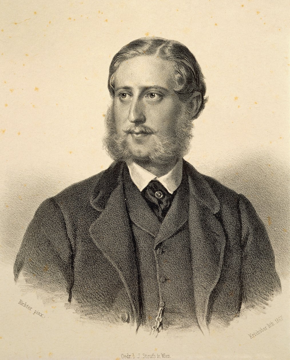 Portrett av Ferdinand Bonaventura, prins Kinsky (1834-1904). Gravering av Josef Kriehuber av Josef Nikolaus Kriehuber