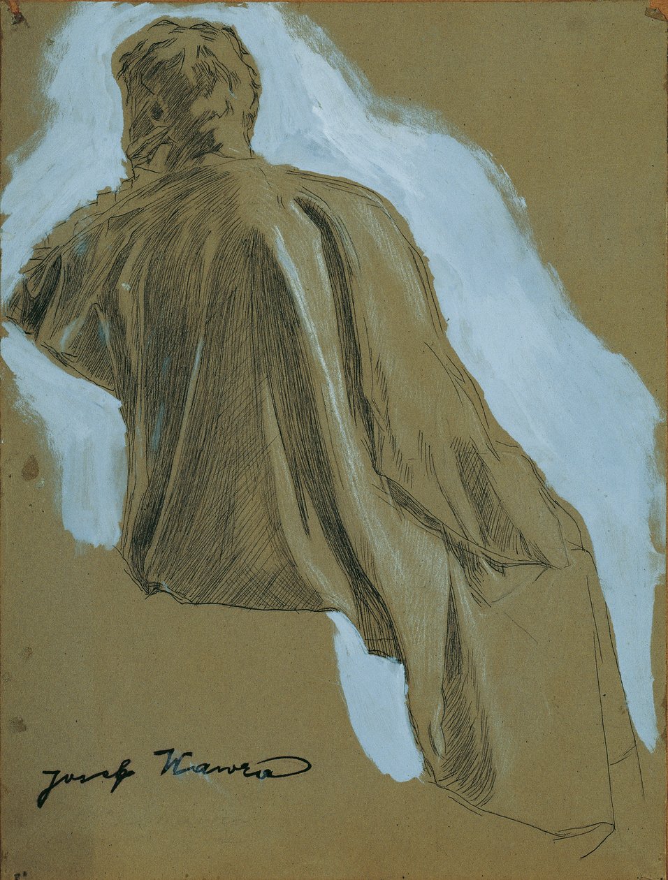 Sittende mann (draperistudie) av Josef Wawra