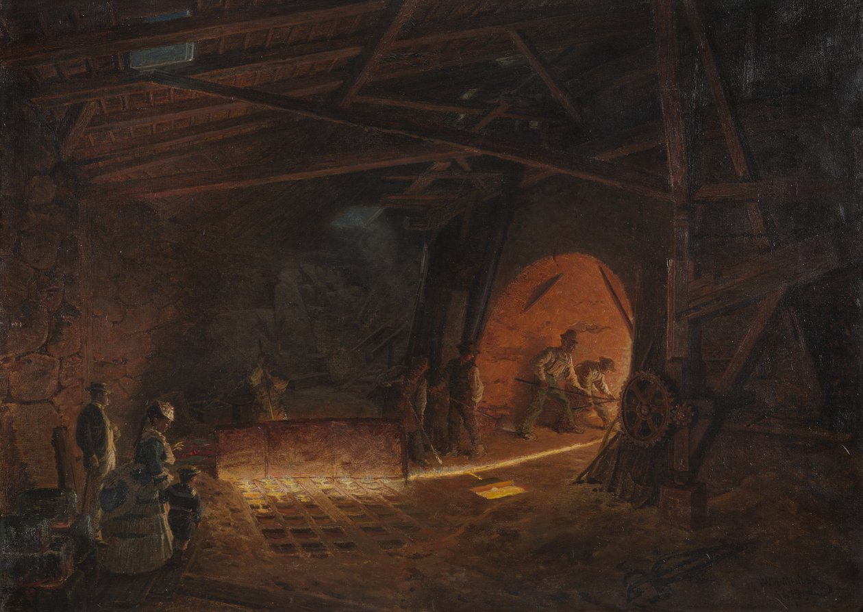 Acierie - Jernverk, av Wallander, Josef Wilhelm (1821-1888). Olje på lerret av Josef Wilhelm Wallander