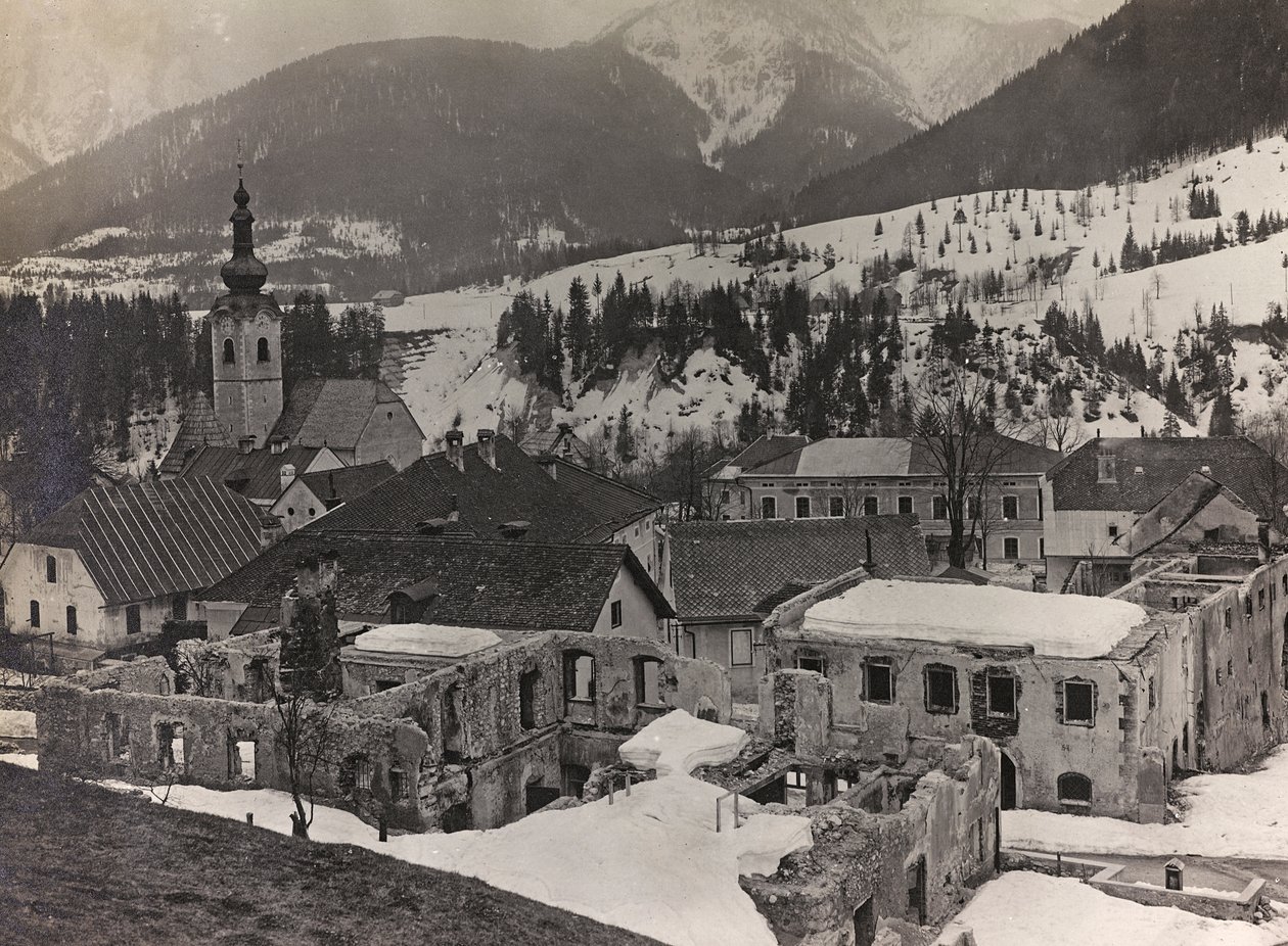 Album "Min verdenskrig - minner fra den sørvestlige fronten i Kärnten, Italia, Trentino-Alto Adige) 31/03/1915-12/11/ 1918 - Josef Zohles Vienna ": steinsprut i Tarvisio (s/hv pho av Josef Zohles