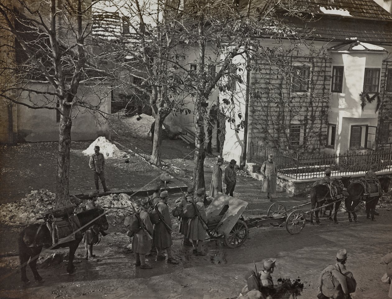 Album "Min verdenskrig - minner fra den sørvestlige fronten i Kärnten, Italia, Trentino-Alto Adige) 31/03/1915-12/11/ 1918 - Josef Zohles Vienna ": skyttere i Tarvisio (s/hv ph) av Josef Zohles