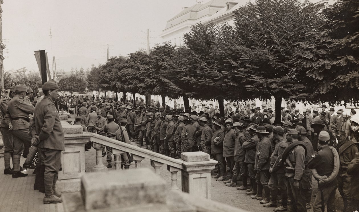Album "Meine weltkriegs - Erinnerungen South-West Front (Carinthia, Italien, South Tyrol) (My world war - memories of the South-Western Front in Carinthia, Italy, Trentino-Alto Adige) 31/03/1915-12/11/1918 - Josef Zohles Wien ": soldiers with many prisoner av Josef Zohles