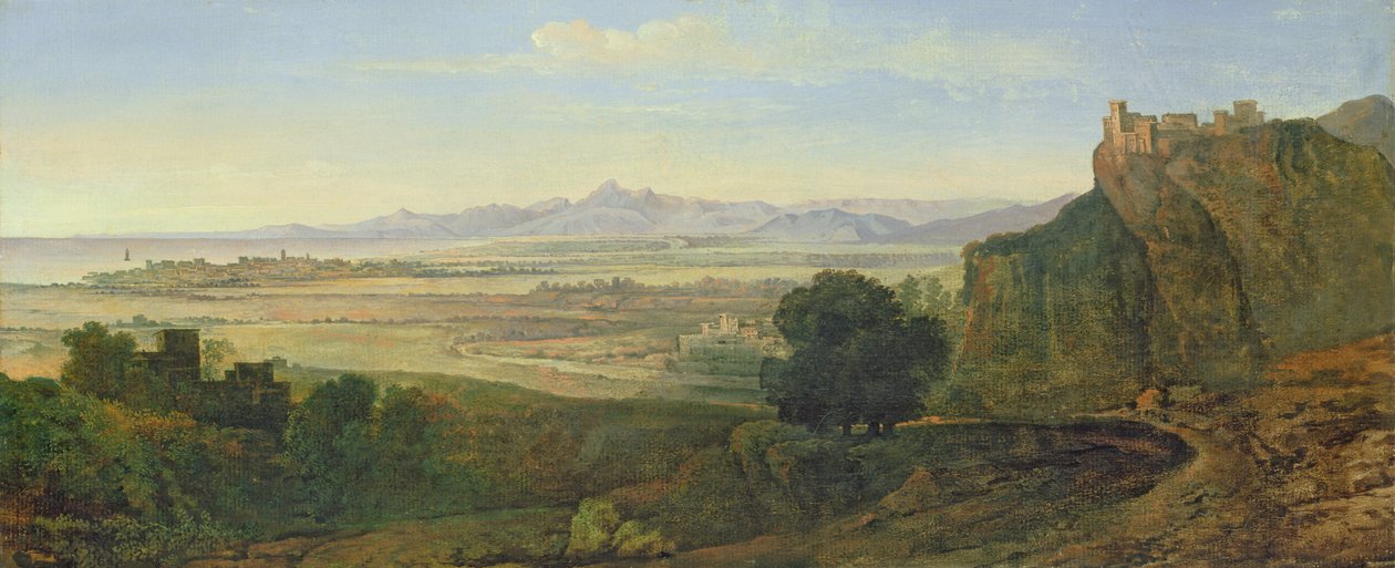 Campagna Landscape (olje på papir lagt ned på lerret) av Joseph Anton Koch
