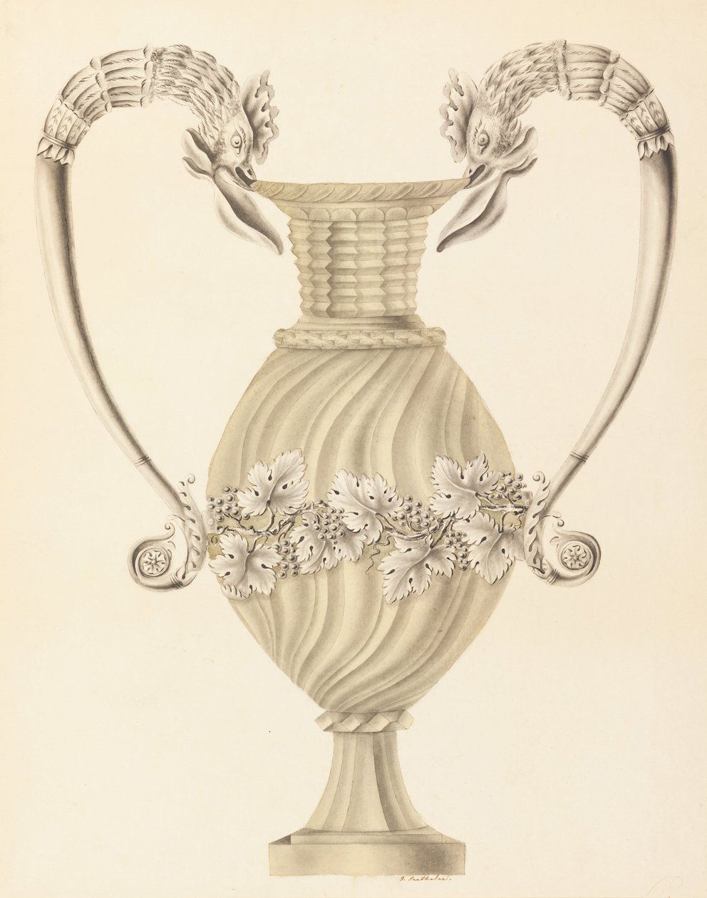 Designet for en krystallurne med sølvfester av Joseph Anton Seethaler Ii