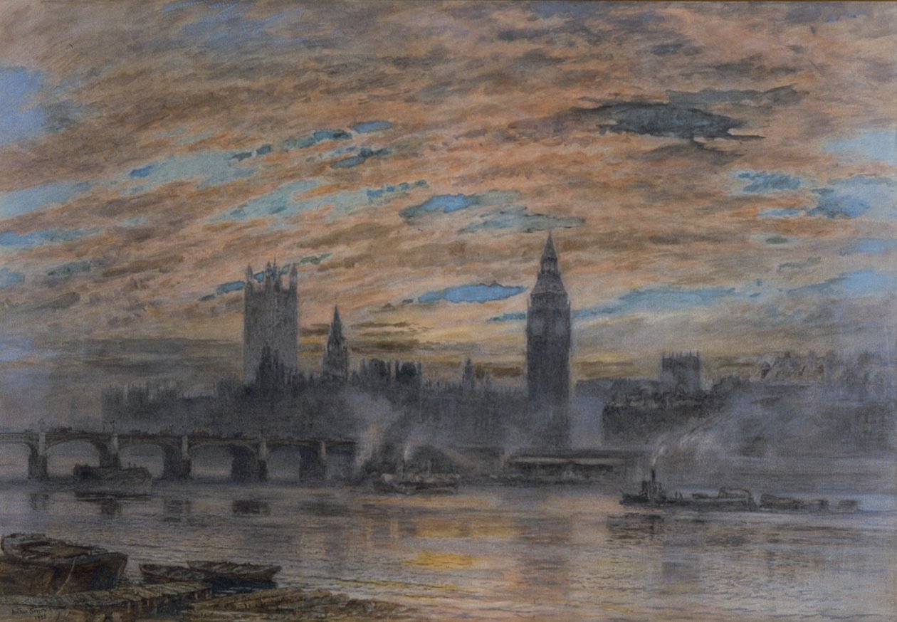Westminster fra Surrey Bank, 1922 av Joseph Severn