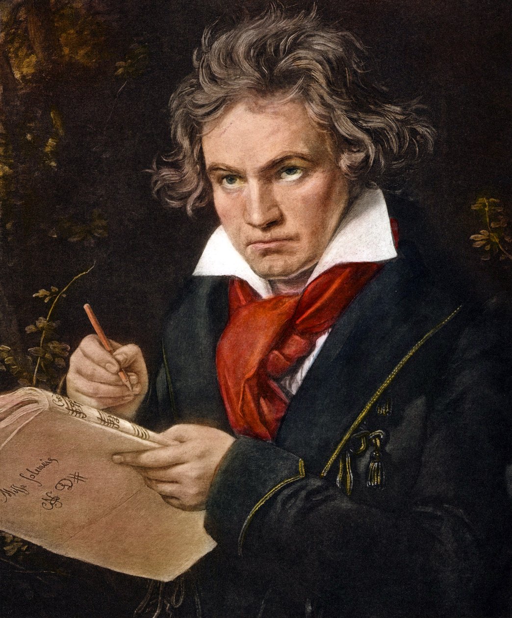 Ludwig van Beethoven holder Missa Solemnis farge litho av Joseph Carl Stieler