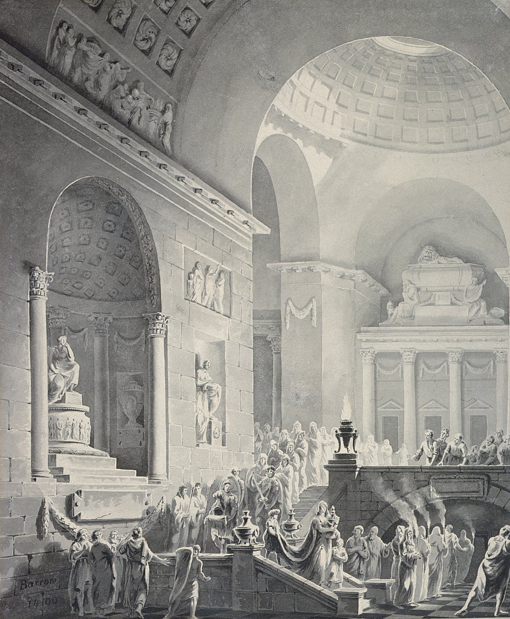 Scene i et klassisk tempel: Funeral Procession of a Warrior av Joseph Charles Barrow