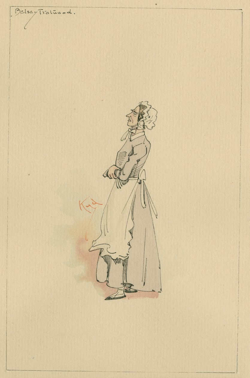 Betsey Trotwood, ca. 1920-tallet (penn og blekk med wc på papir) av Joseph Clayton Clarke