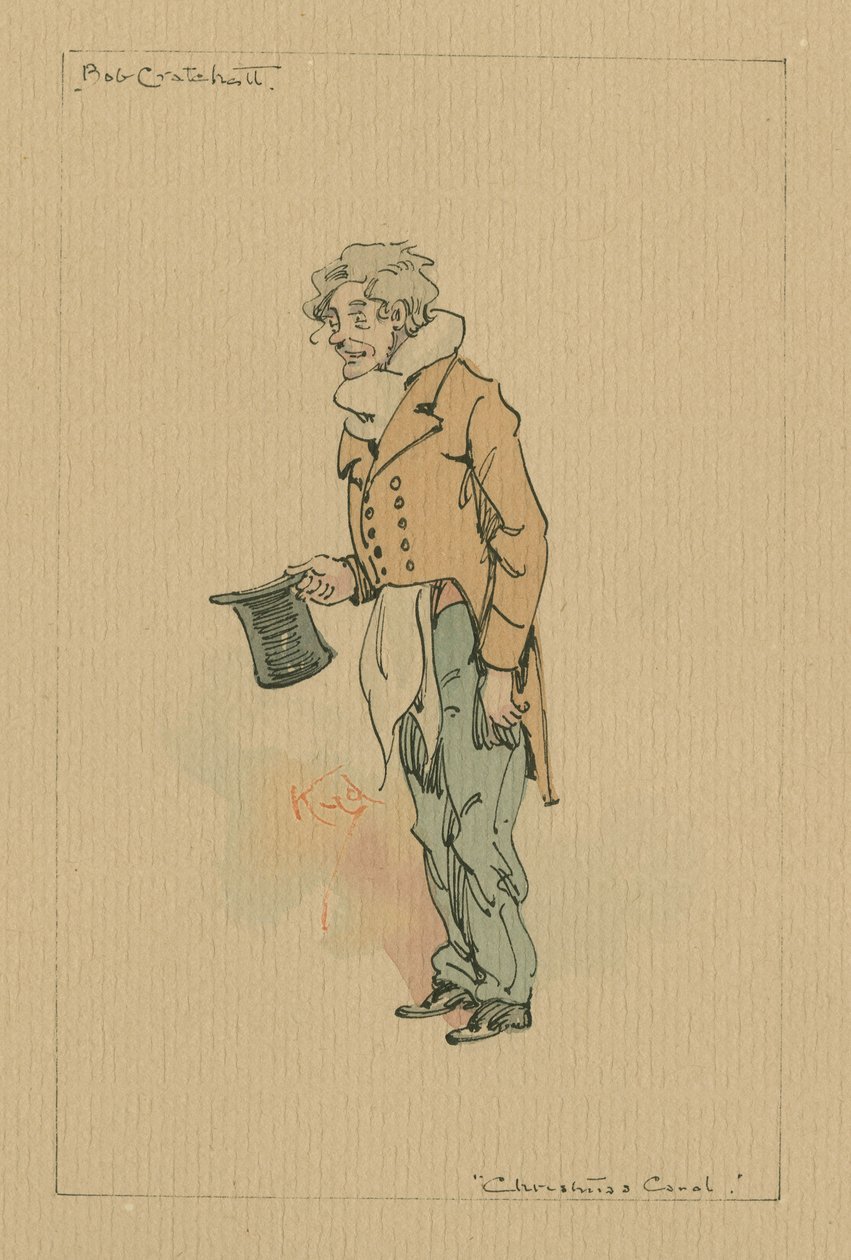 Bob Cratchit - A Christmas Carol, ca. 1920-tallet (penn og blekk med wc på papir) av Joseph Clayton Clarke