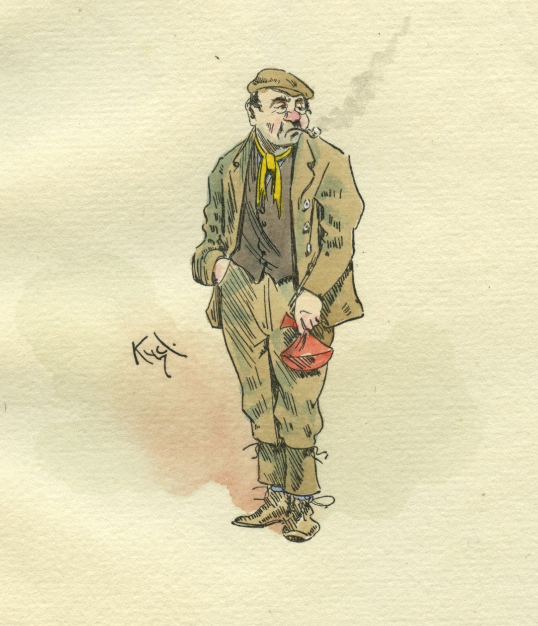 Karakter fra Oliver Twist (blekk og wc på papir) av Joseph Clayton Clarke