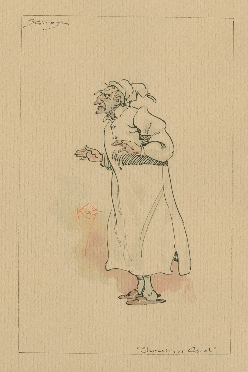 Ebenezer Scrooge - A Christmas Carol, ca. 1920-tallet (penn og blekk med wc på papir) av Joseph Clayton Clarke
