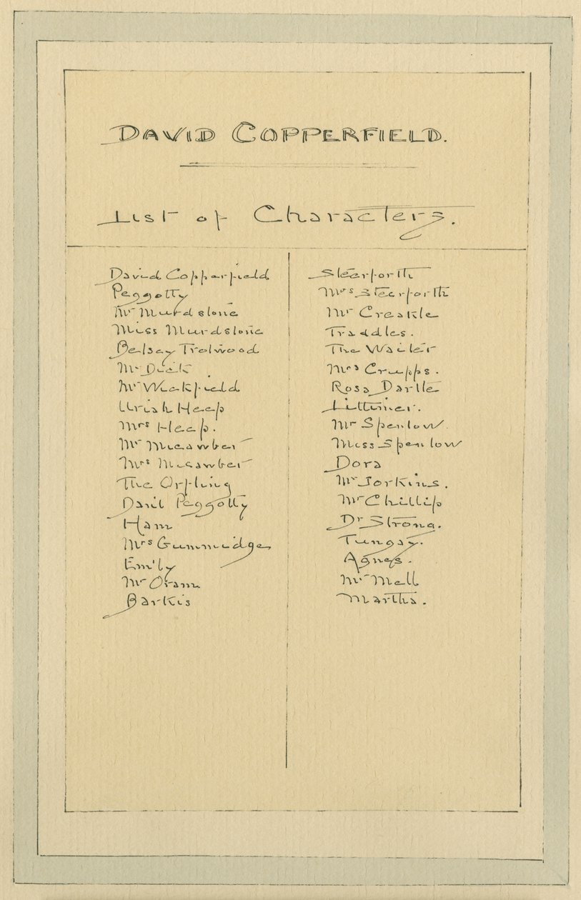 Liste over tegn, ca. 1920-tallet (penn og blekk med wc på papir) av Joseph Clayton Clarke