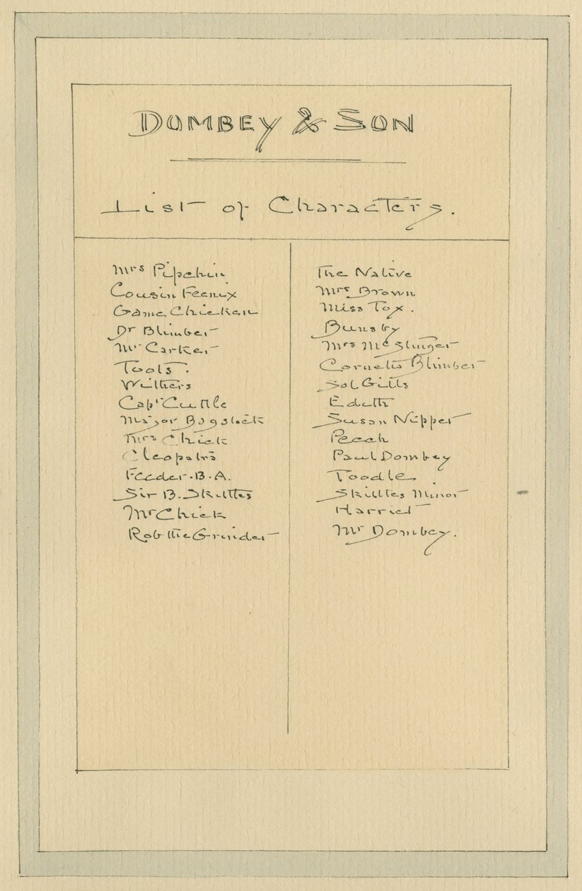 Liste over tegn, ca. 1920-tallet (penn og blekk med wc på papir) av Joseph Clayton Clarke
