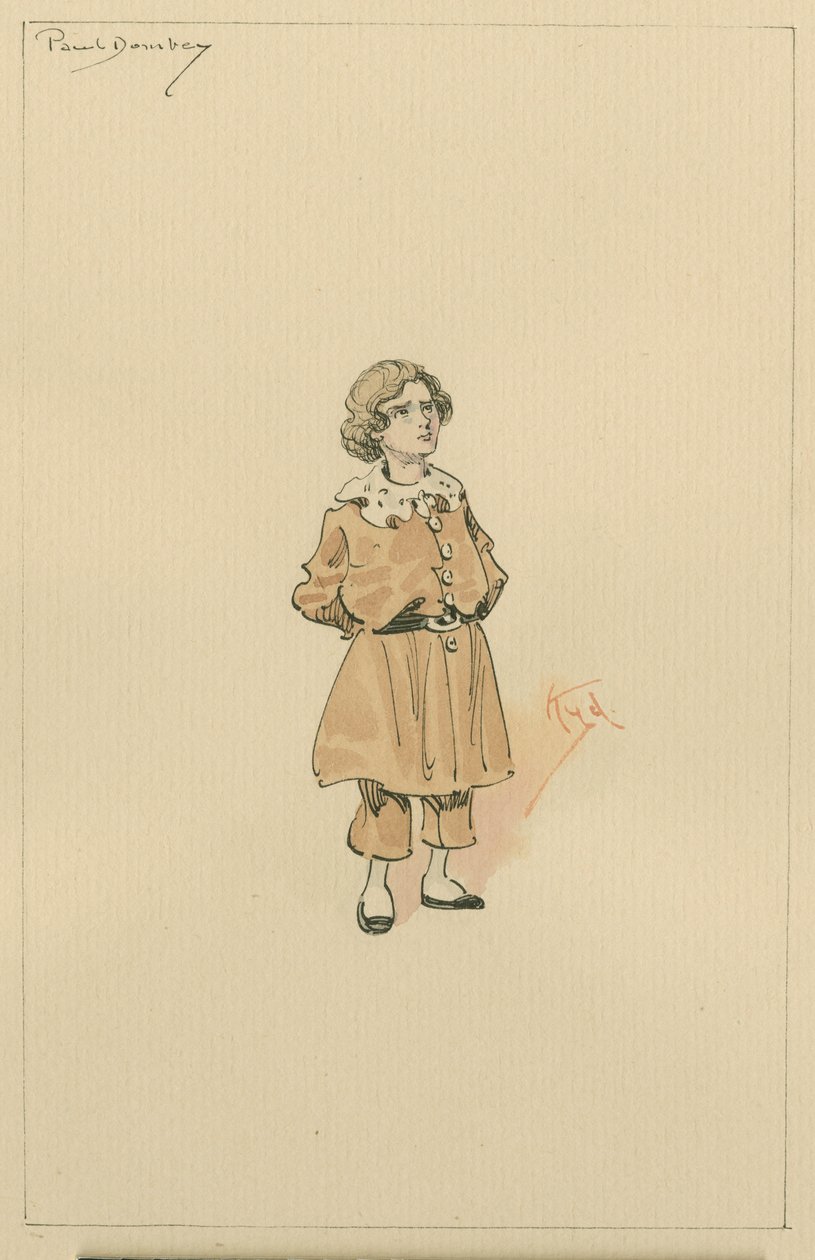 Lille Paul Dombey, ca. 1920-tallet (penn og blekk med wc på papir) av Joseph Clayton Clarke