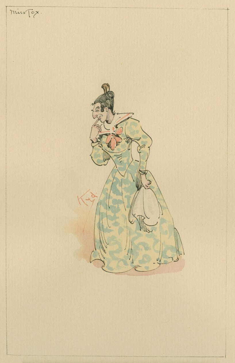 Miss Lucretia Tox, ca. 1920-tallet (penn og blekk med wc på papir) av Joseph Clayton Clarke