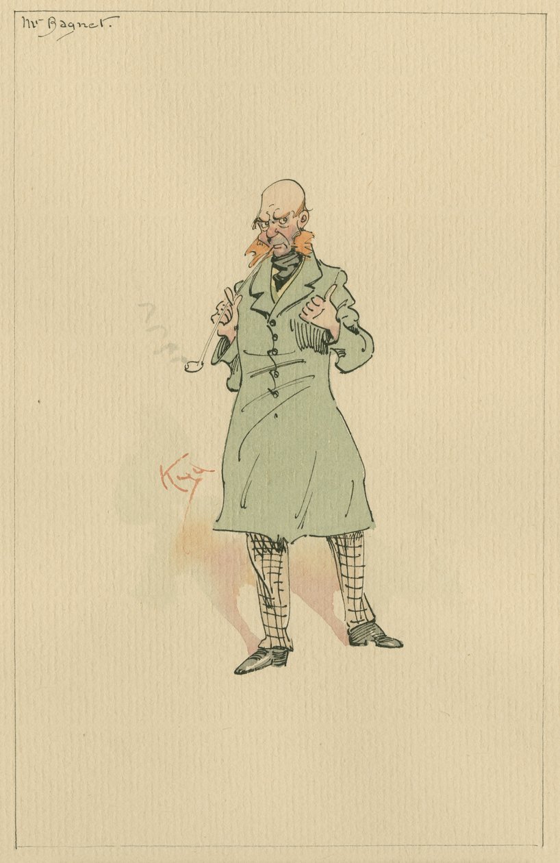 Mr Bagnet, ca. 1920-tallet (penn og blekk med wc på papir) av Joseph Clayton Clarke