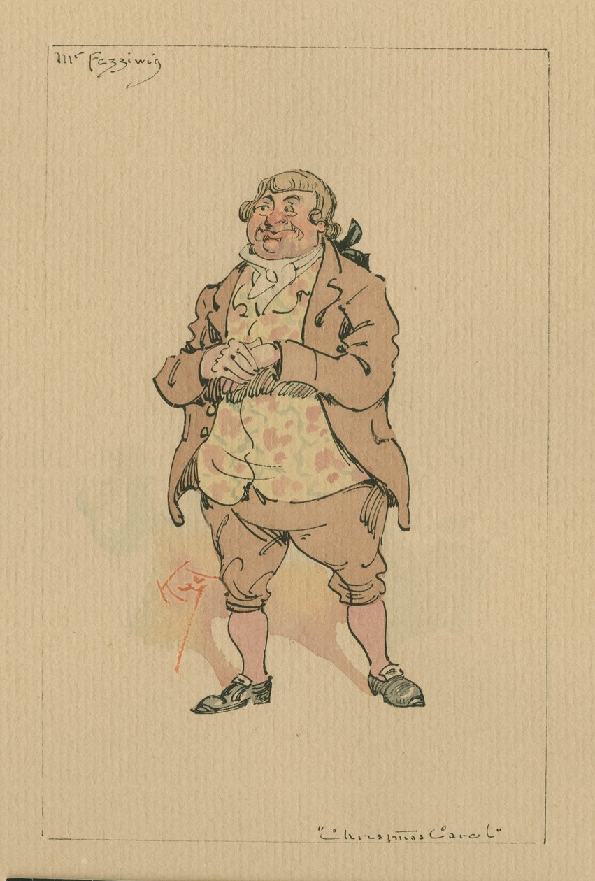 Mr Fezziwig - A Christmas Carol, ca. 1920-tallet (penn og blekk med wc på papir) av Joseph Clayton Clarke