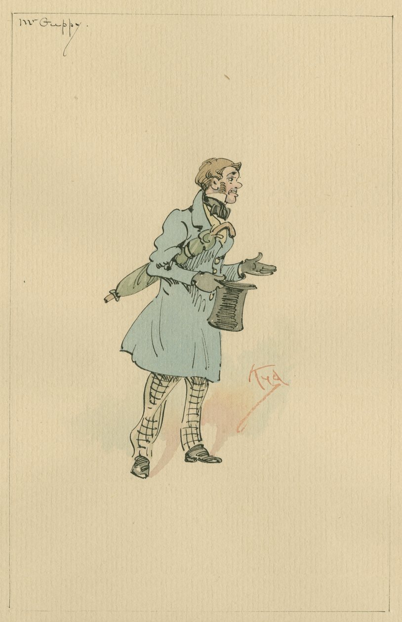 Mr Guppy, ca. 1920-tallet (penn og blekk med wc på papir) av Joseph Clayton Clarke