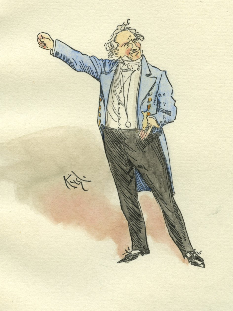 Mr. Pickwick fra The Pickwick Papers (blekk og wc på papir) av Joseph Clayton Clarke