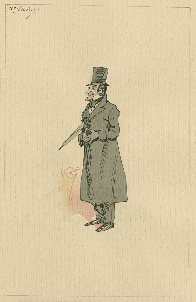 Mr Vholes, ca. 1920-tallet (penn og blekk med wc på papir) av Joseph Clayton Clarke