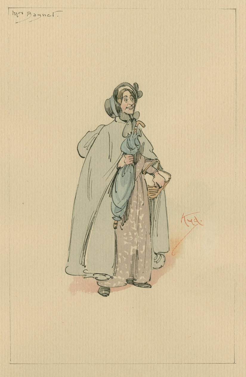 Fru Bagnet, ca. 1920-tallet (penn og blekk med wc på papir) av Joseph Clayton Clarke