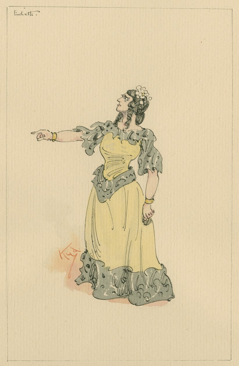 Mrs Edith Dombey, ca. 1920-tallet (penn og blekk med wc på papir) av Joseph Clayton Clarke