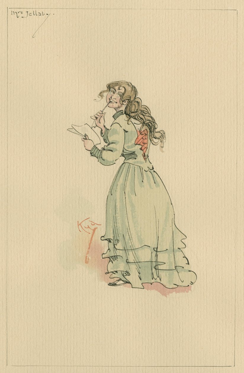 Mrs Jellaby, ca. 1920-tallet (penn og blekk med wc på papir) av Joseph Clayton Clarke
