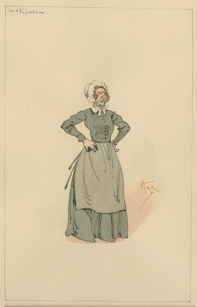 Mrs Pipchin, ca. 1920-tallet (penn og blekk med wc på papir) av Joseph Clayton Clarke