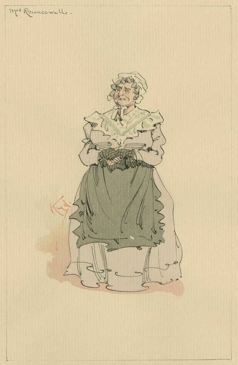 Mrs Rouncewell, ca. 1920-tallet (penn og blekk med wc på papir) av Joseph Clayton Clarke