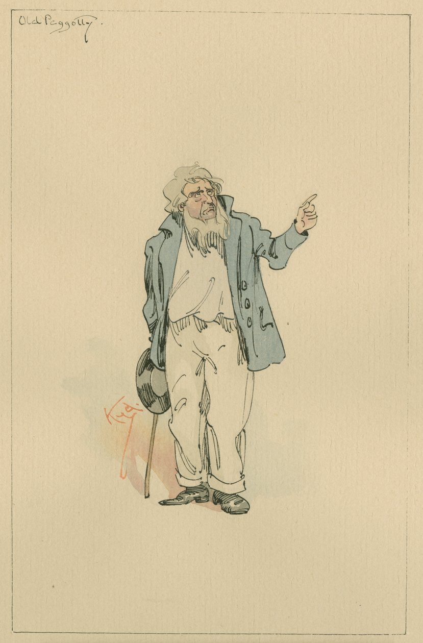 Gammel Peggotty, ca. 1920-tallet (penn og blekk med wc på papir) av Joseph Clayton Clarke