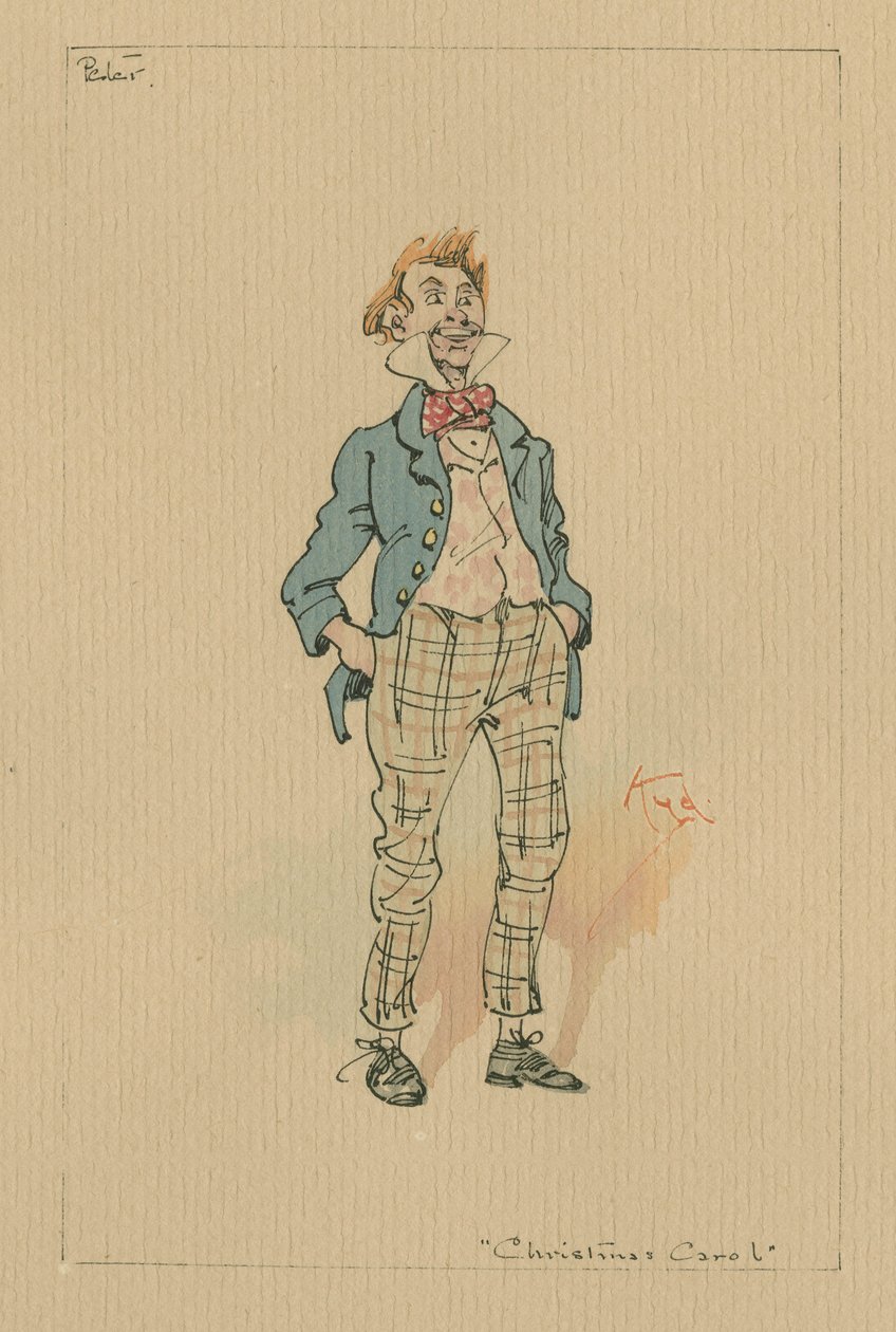 Peter Cratchit - A Christmas Carol, ca. 1920-tallet (penn og blekk med wc på papir) av Joseph Clayton Clarke