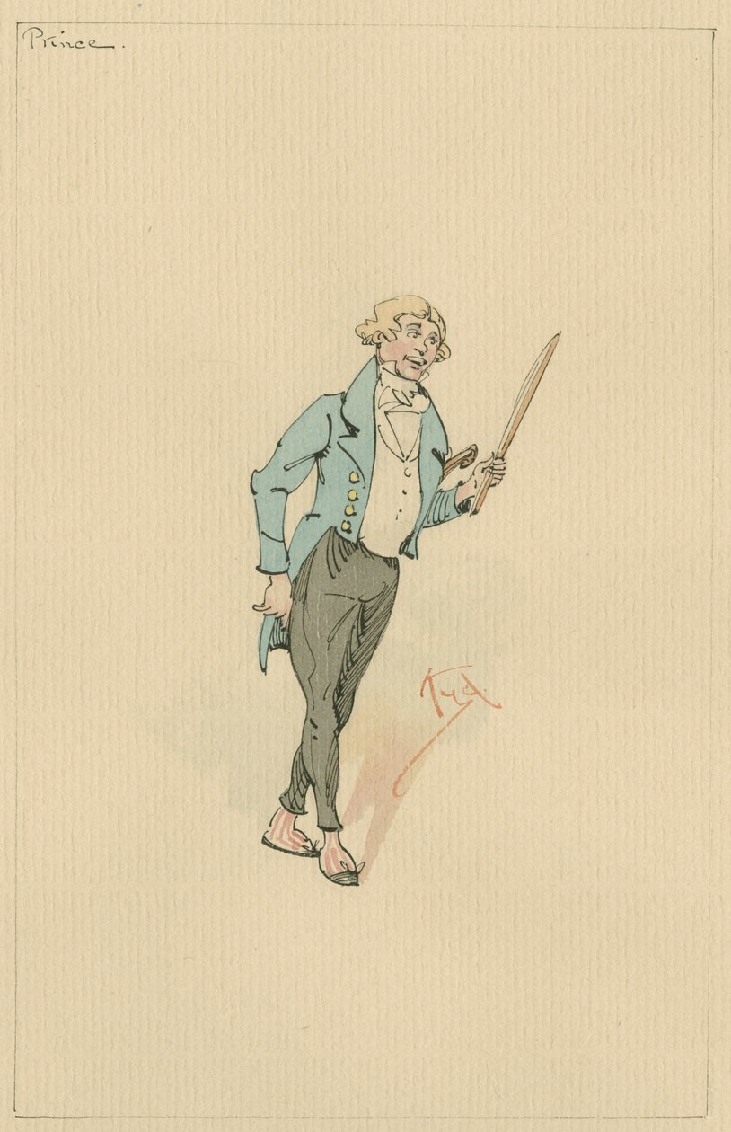 Prince Turveydrop, ca. 1920-tallet (penn og blekk med wc på papir) av Joseph Clayton Clarke
