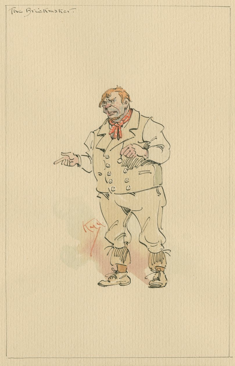 Teglmakeren, ca. 1920-tallet (penn og blekk med wc på papir) av Joseph Clayton Clarke