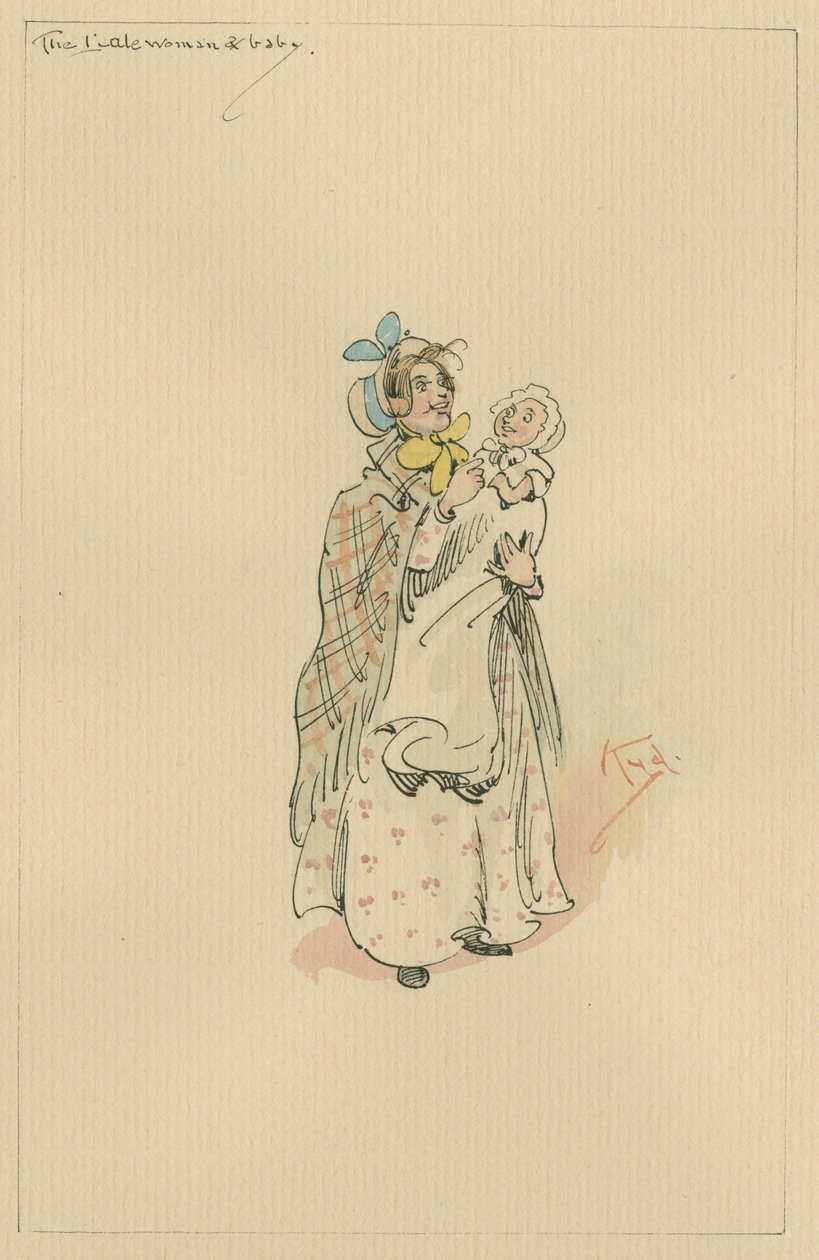 The Lale Lady und Baby, ca. 1920-tallet (penn og blekk med wc på papir) av Joseph Clayton Clarke