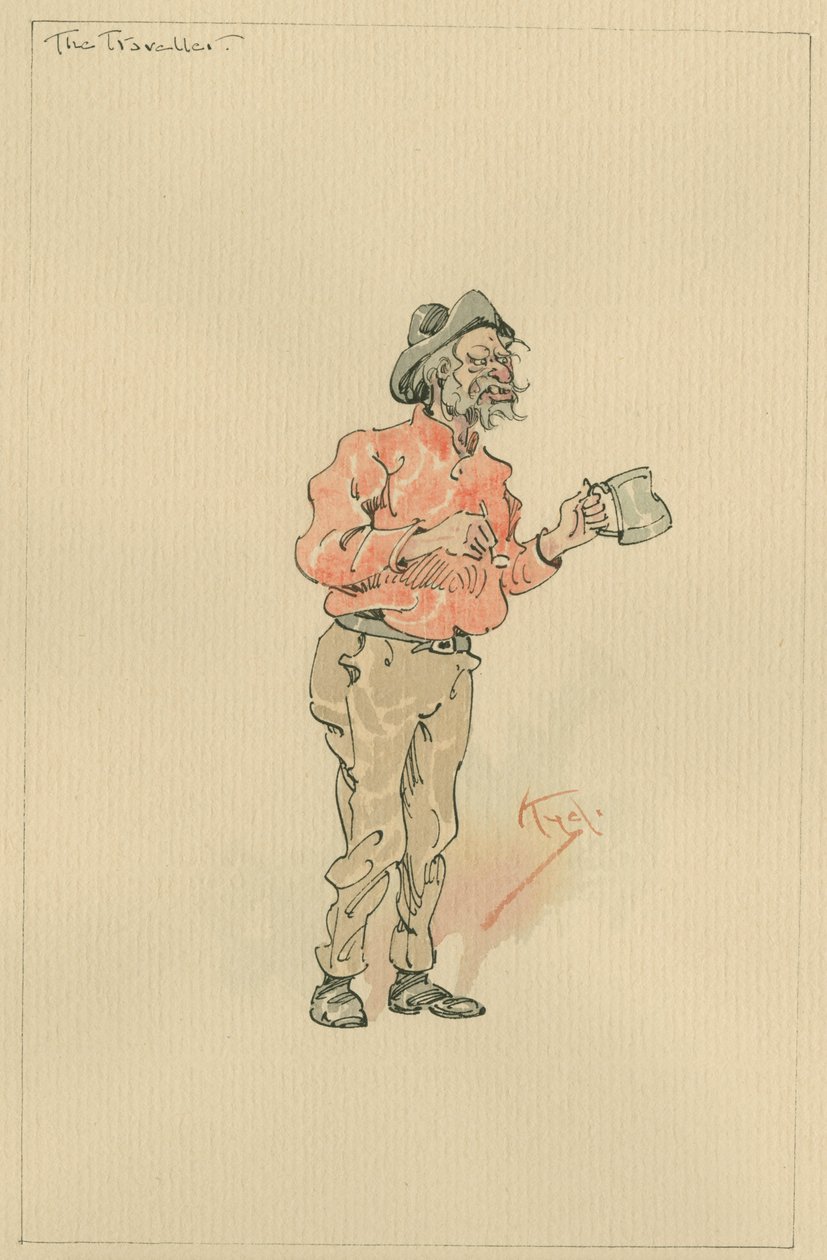 The Traveller, ca. 1920-tallet (penn og blekk med wc på papir) av Joseph Clayton Clarke