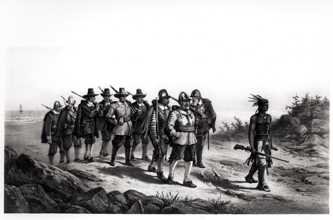 The March of Miles Standish, gravert av Armstrong und Co., 1873 av Joseph Baker
