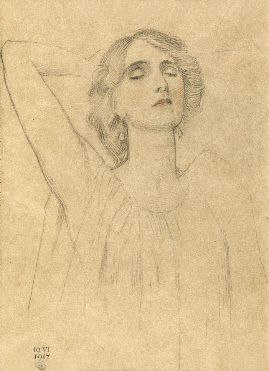 Skisse av en kvinne, 1917 (blyant og kritt på papir) av Joseph Edward Southall