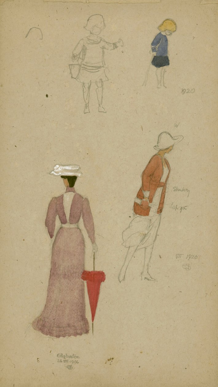 Studie av kvinner med hatter og barn (blyant og wc på papir) av Joseph Edward Southall