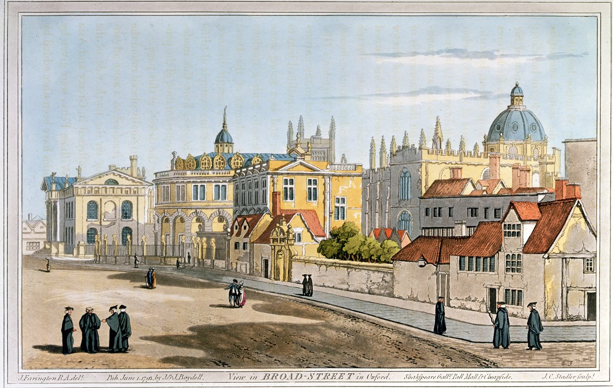 Broad Street, Oxford, gravering, 1793 av Joseph Farington
